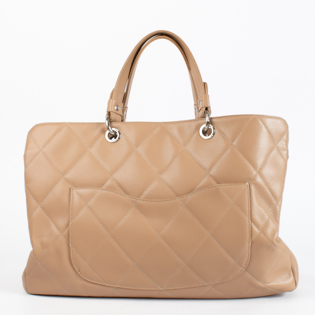 Chanel Beige Quilted Caviar Leather CC Timeless Large Tote Bag