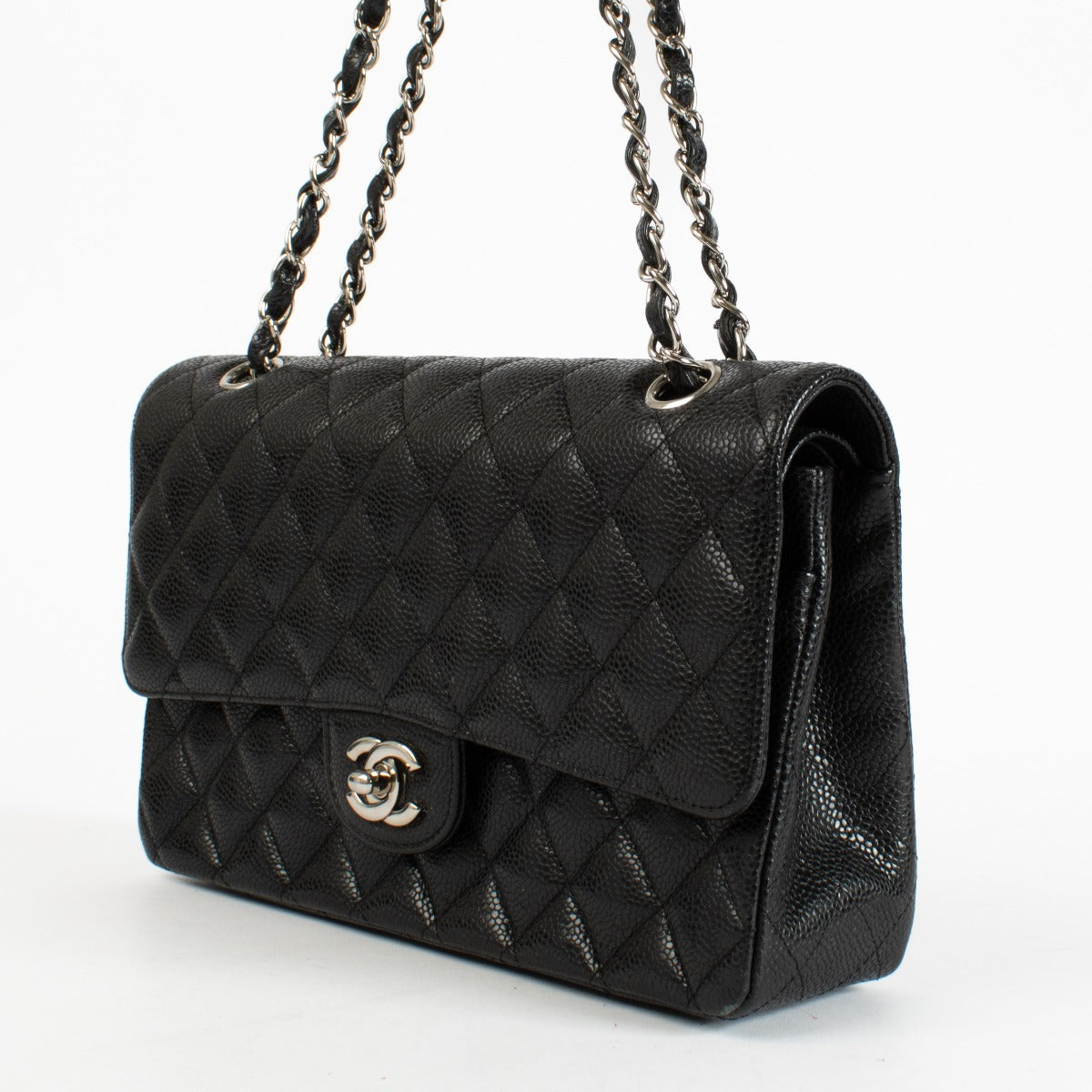 Sac à main Chanel Classic 11.12 en caviar noir taille medium