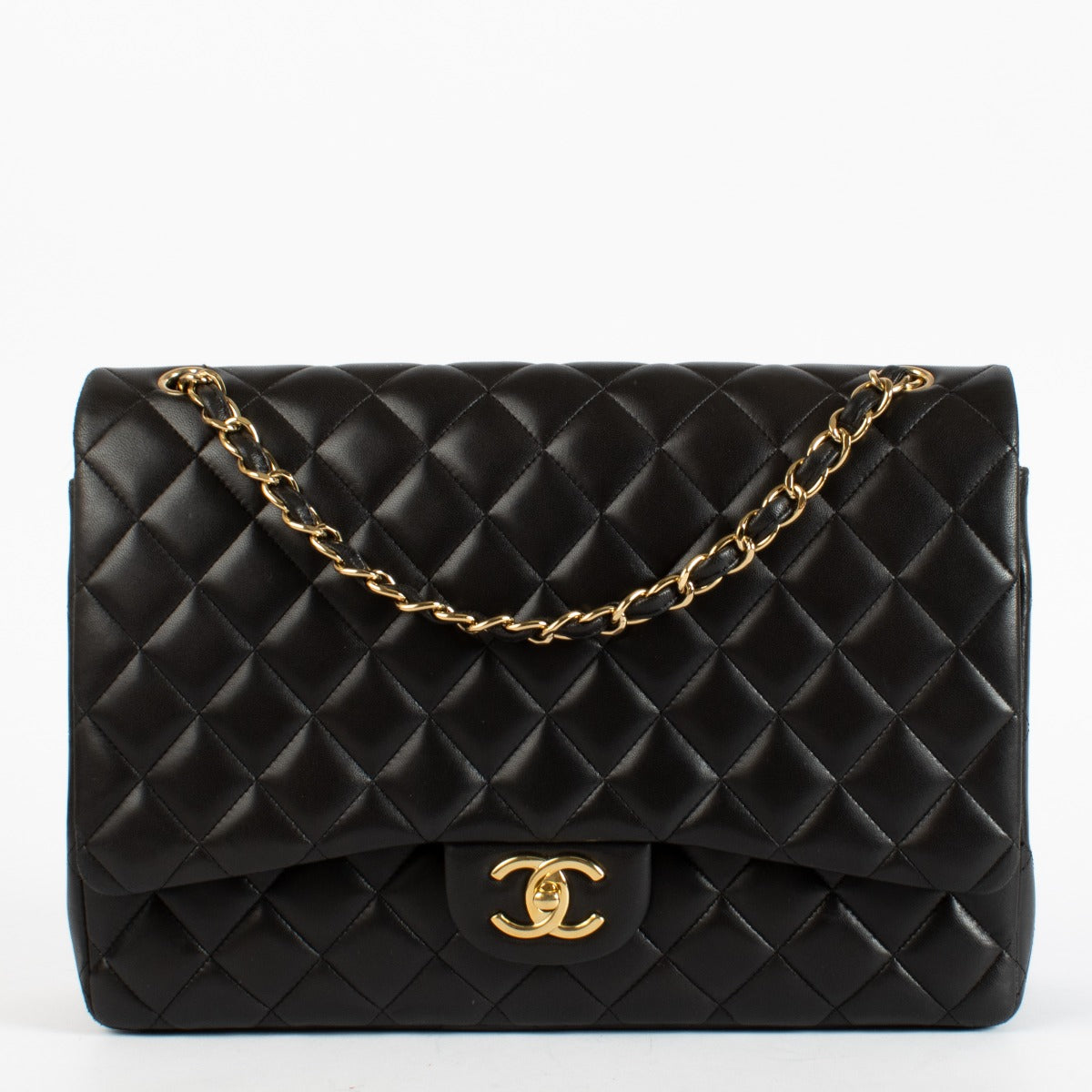 Sac classique Chanel noir en agneau maxi