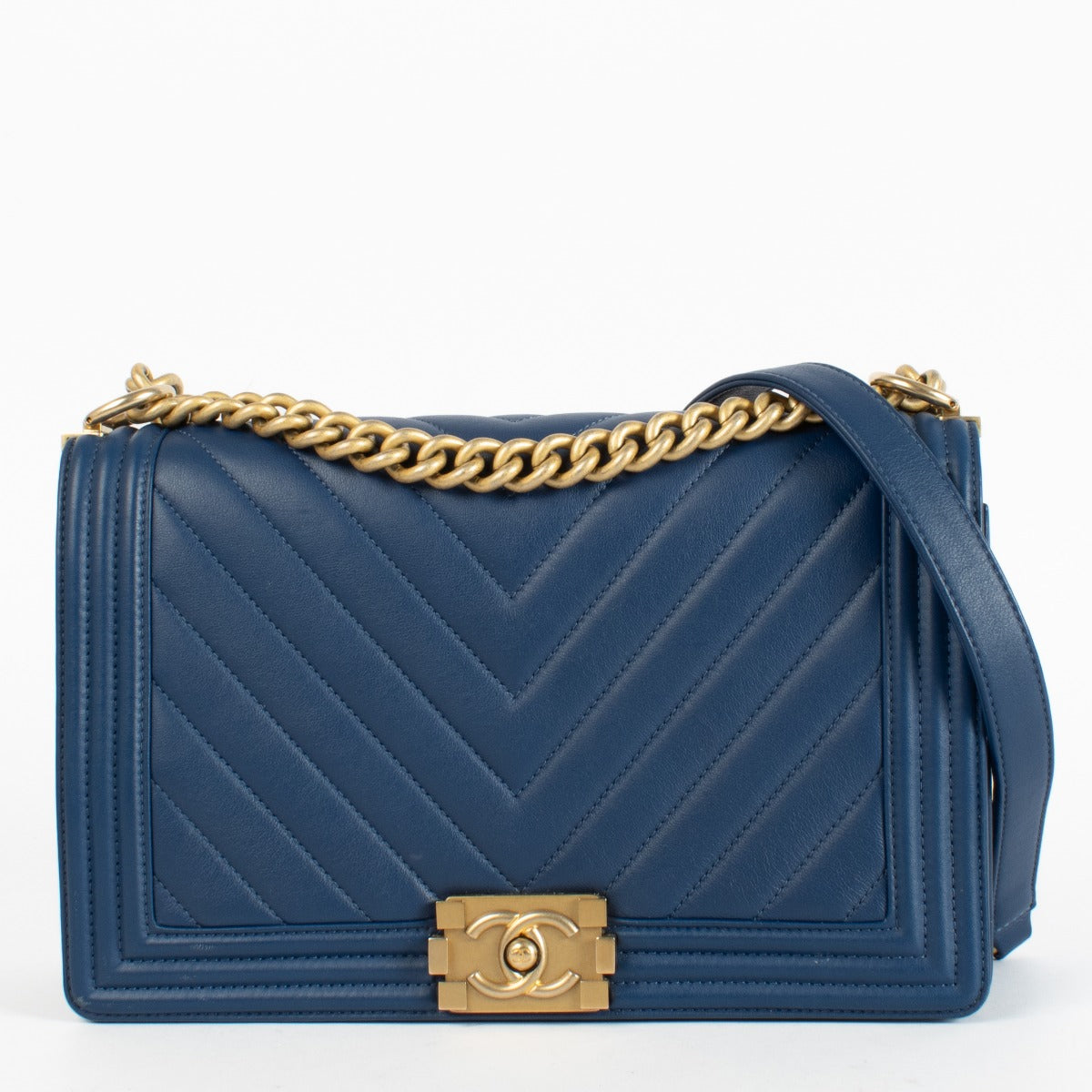 Chanel Blue Chevron Large Boy Chanel Bag