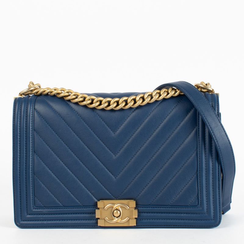 Chanel Blue Chevron Large Boy Chanel Bag