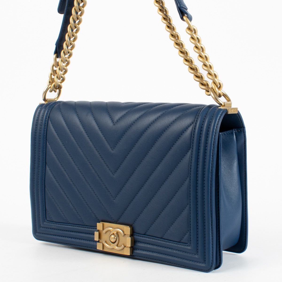 Chanel Blue Chevron Large Boy Chanel Bag