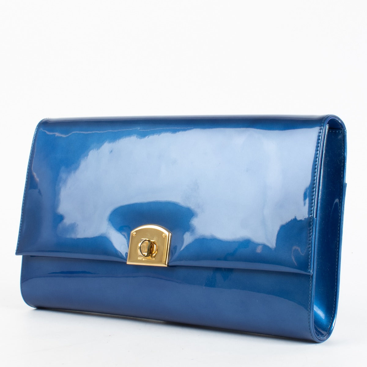 Authentic pre-loved Sergio Rossi Blue Patent XL Clutch on Labellov.com