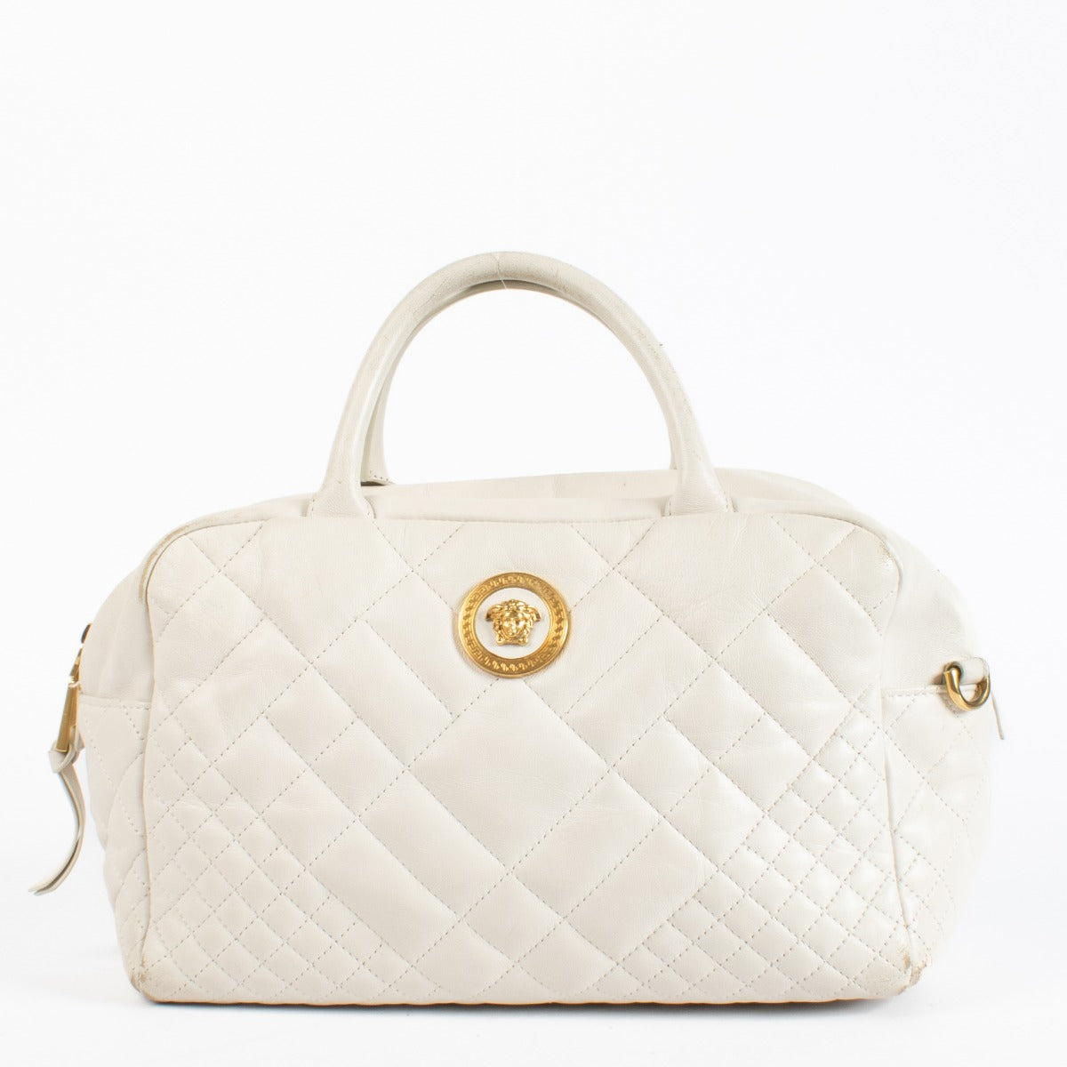Authentic pre-loved Versace White Quilted Boston Bag on Labellov.com