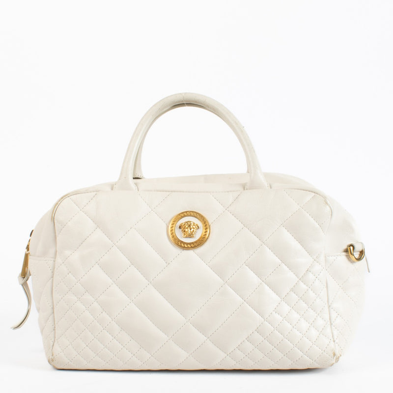 Authentic pre-loved Versace White Quilted Boston Bag on Labellov.com