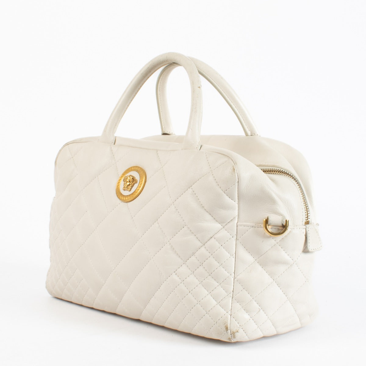 Authentic pre-loved Versace White Quilted Boston Bag on Labellov.com
