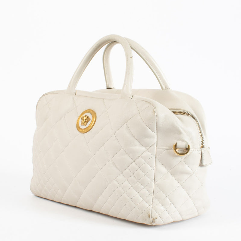 Authentic pre-loved Versace White Quilted Boston Bag on Labellov.com