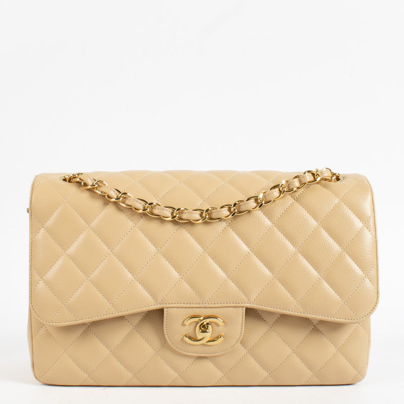 Chanel Beige Caviar Large/Jumbo Classic Bag
