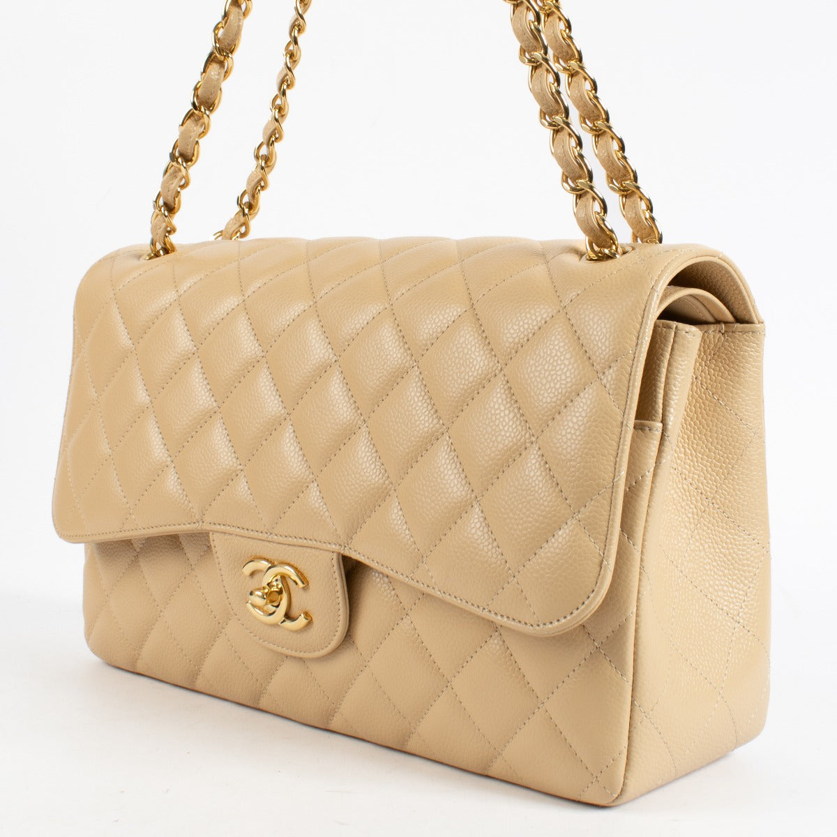 Chanel Beige Caviar Large/Jumbo Classic Bag