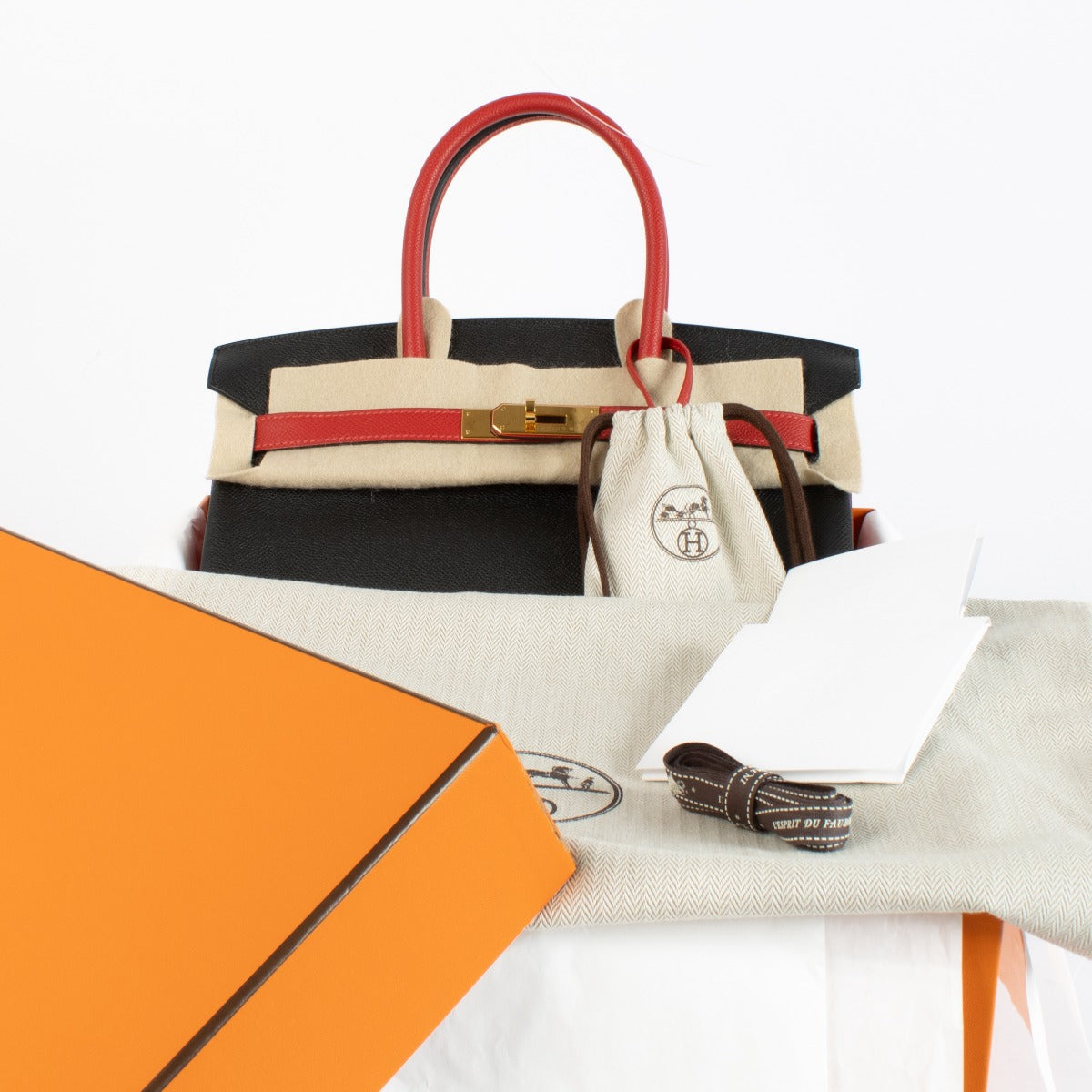 Hermès HSS Birkin 30 Noir/Rouge Casaque Epsom GHW