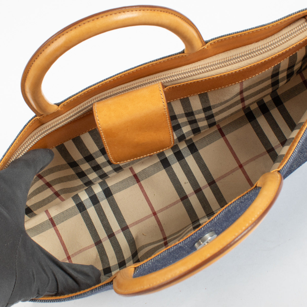 Burberry Denim Check Top Handle Bag
