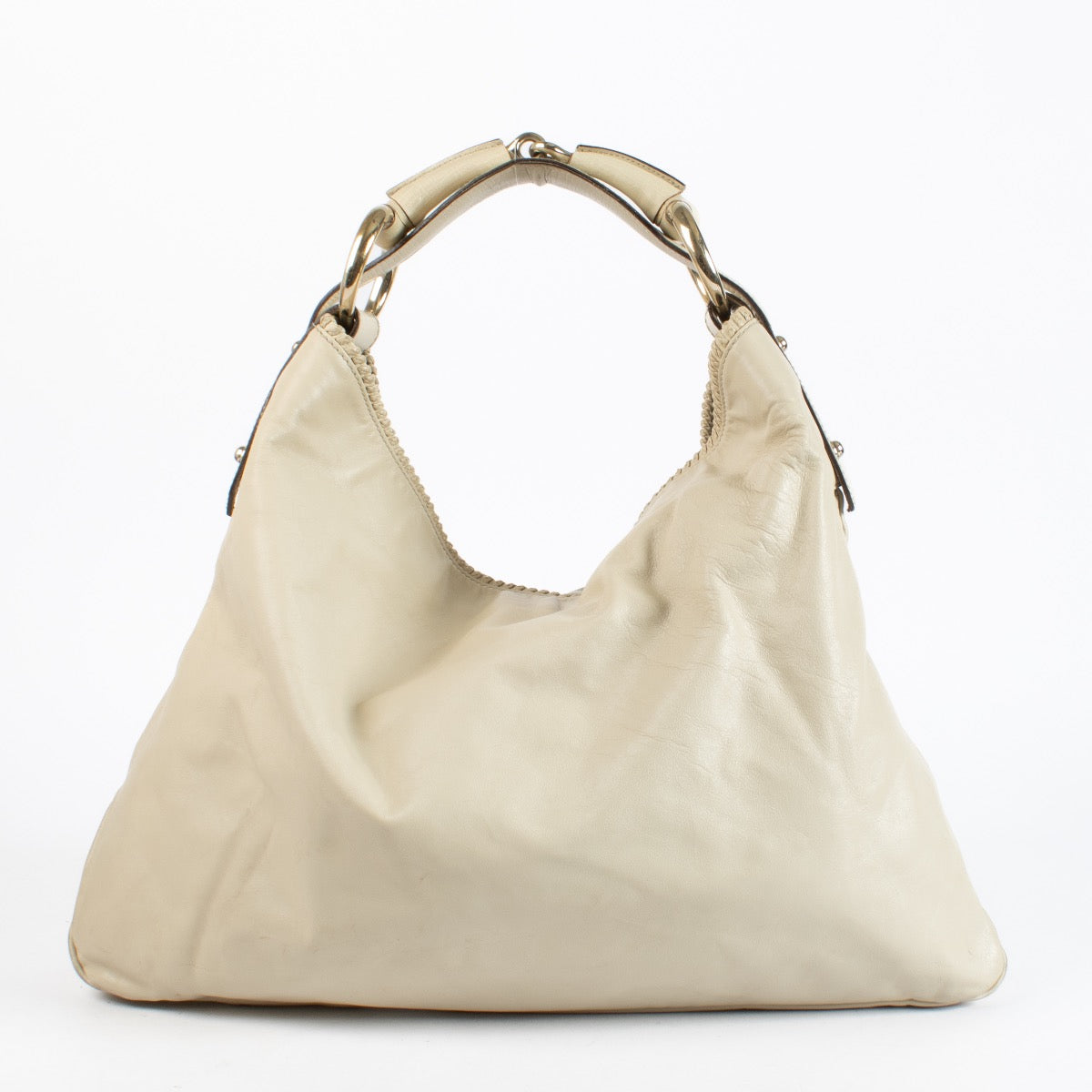 Authentic preloved Gucci Beige Horsebit Hobo Bag on LAbellov.com