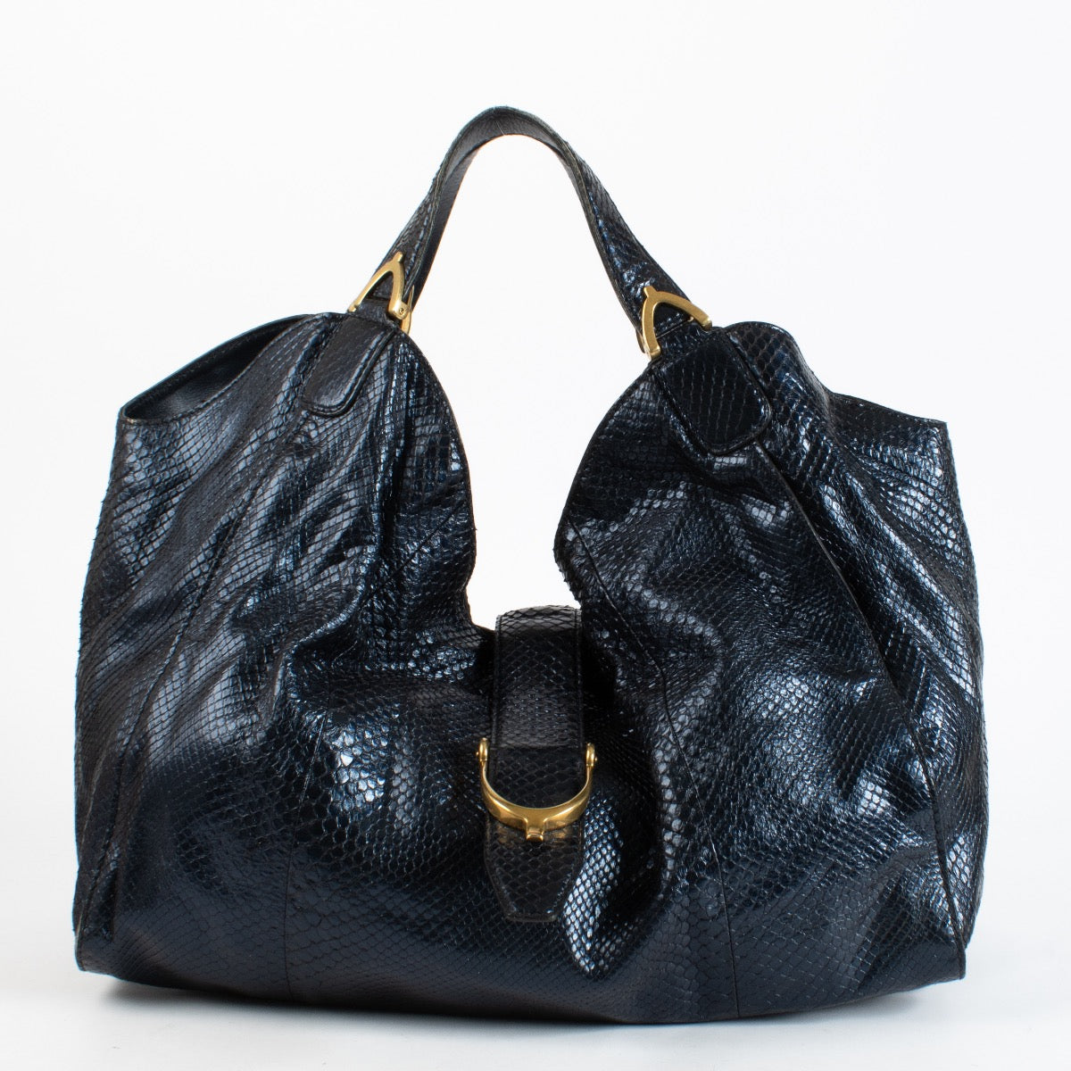 Authentic Second Hand Gucci Blue Python Stirrup Bag Top handle on Labellov.com