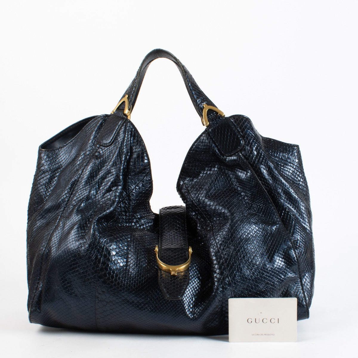 Authentic Second Hand Gucci Blue Python Stirrup Bag Top handle on Labellov.com