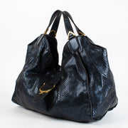 Authentic Second Hand Gucci Blue Python Stirrup Bag Top handle on Labellov.com