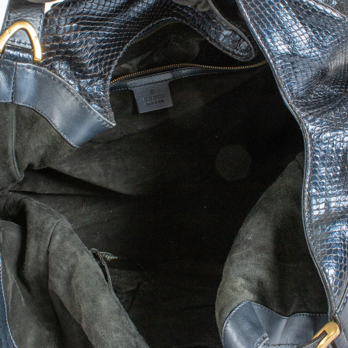 Authentic Second Hand Gucci Blue Python Stirrup Bag Top handle on Labellov.com
