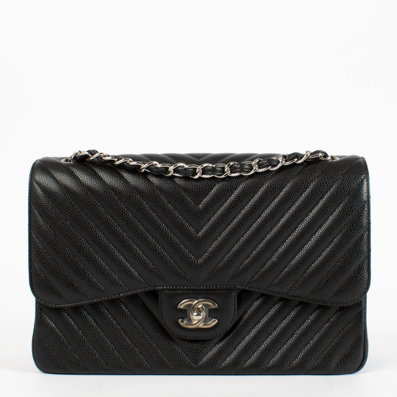 authentic preloved Chanel Chevron Black Jumbo Classic Flap Bag on Labellov.com