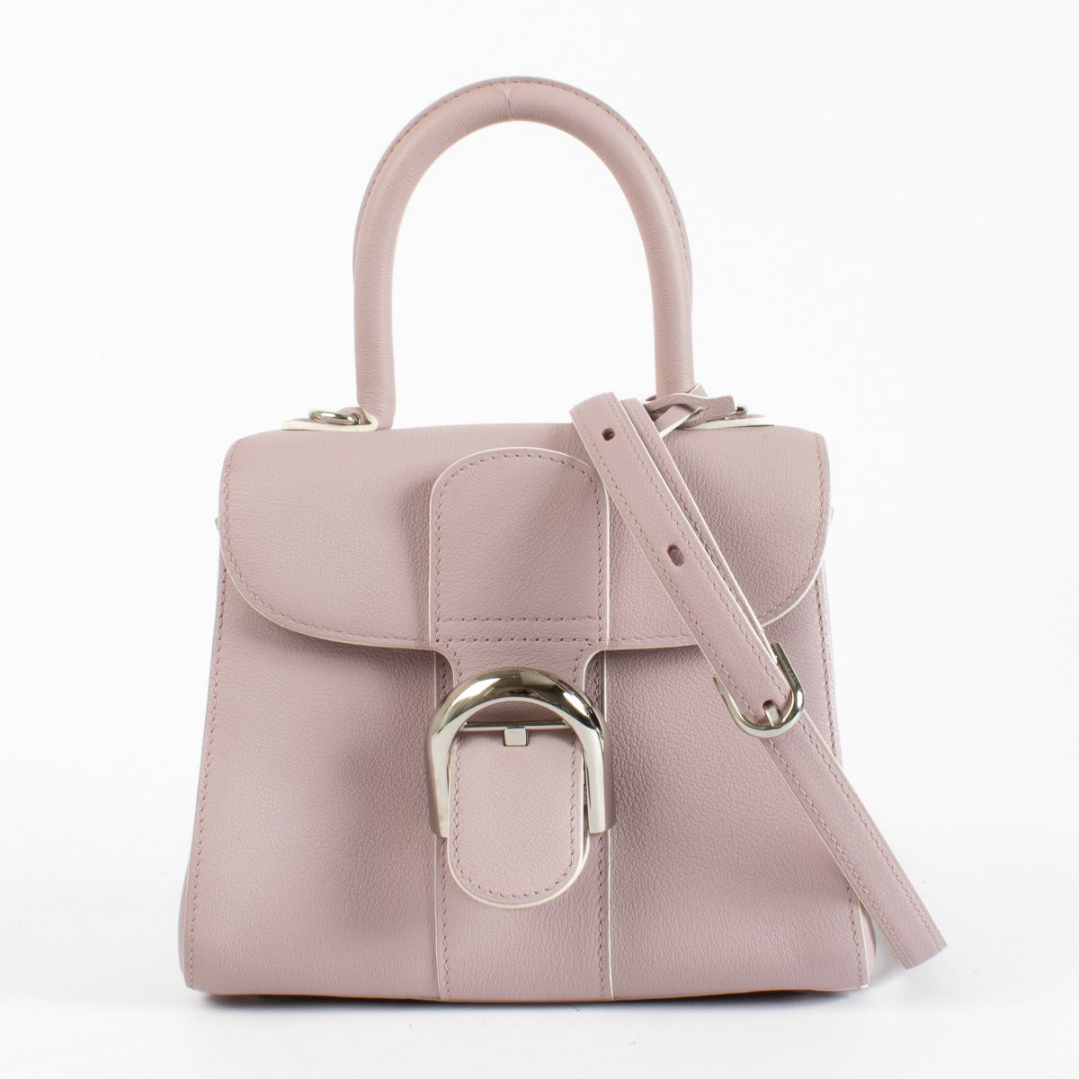 Delvaux Lilas Rodeo Calf Brillant Mini with silver-tone hardware and light interior discolouration on the front panel and folds, available at Labellov.com