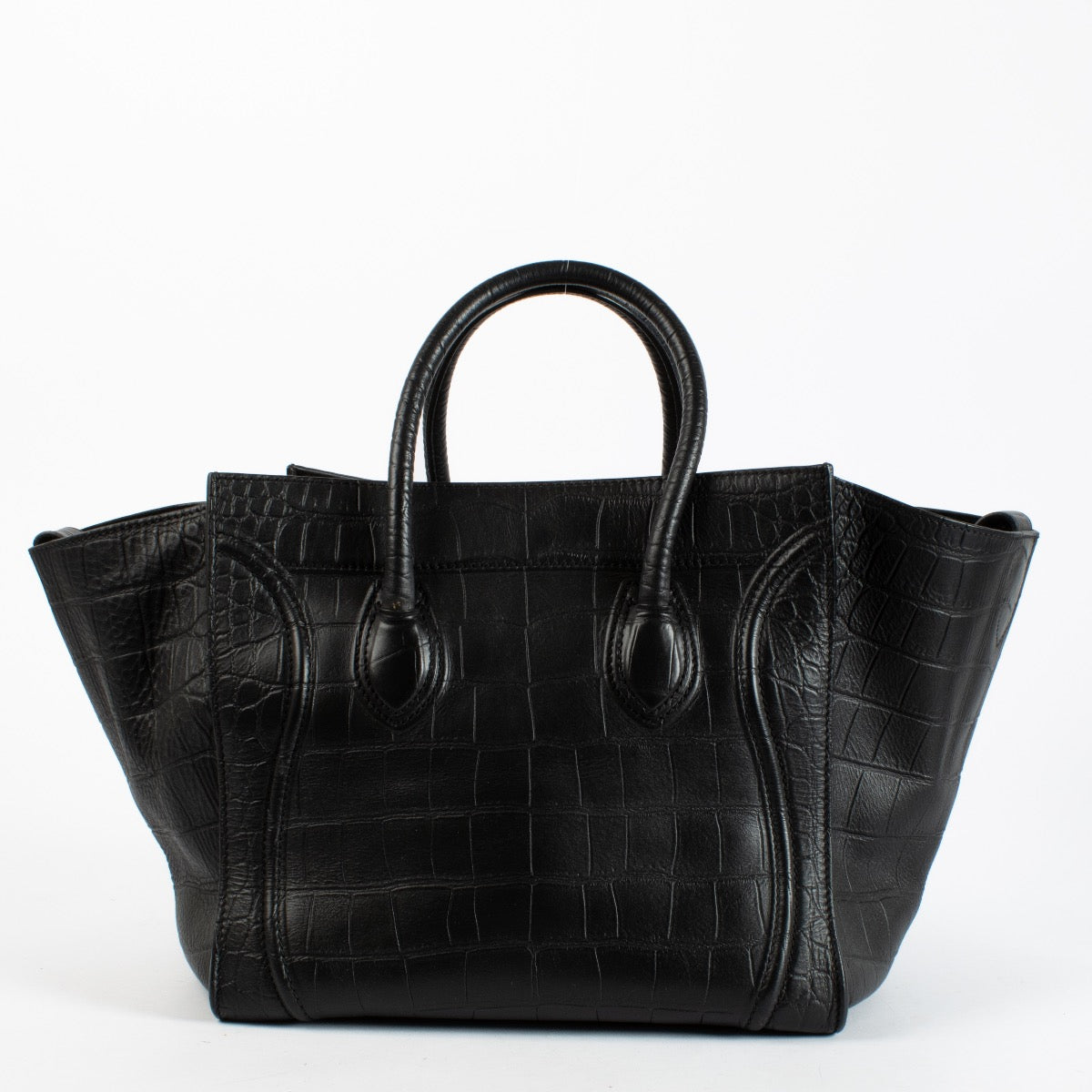 Authentic Preloved Celine Black Crocdile Embossed Medium Luggage Phantom Top Handle on Labellov.com