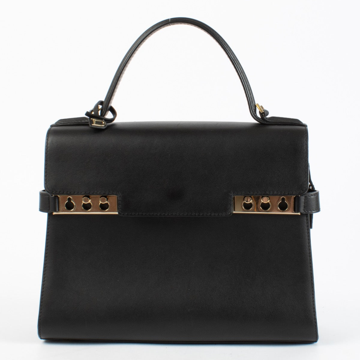 authentic preloved Delvaux Black Calf Souple Tempête MM Top handle on Labellov.com