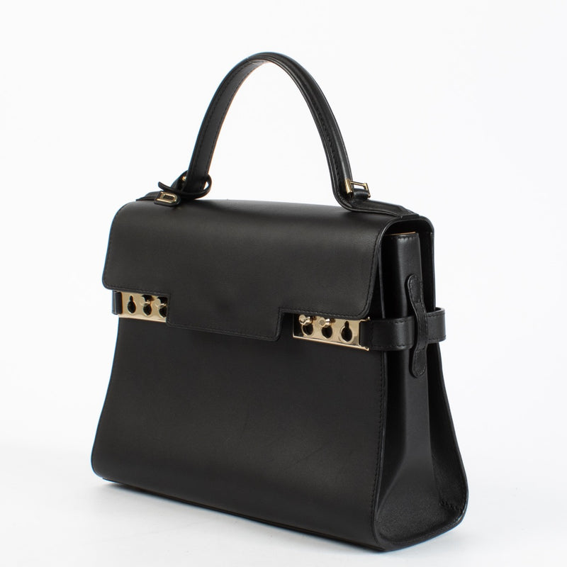 authentic preloved Delvaux Black Calf Souple Tempête MM Top handle on Labellov.com