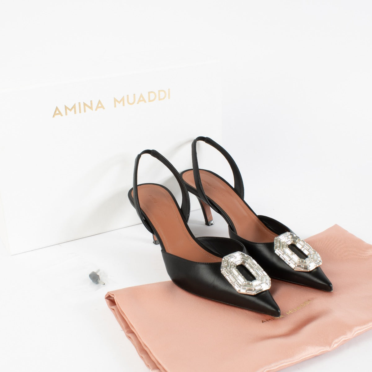 Amina Muaddi Camelia Zwartleren Slingback Pumps - Maat 38.5