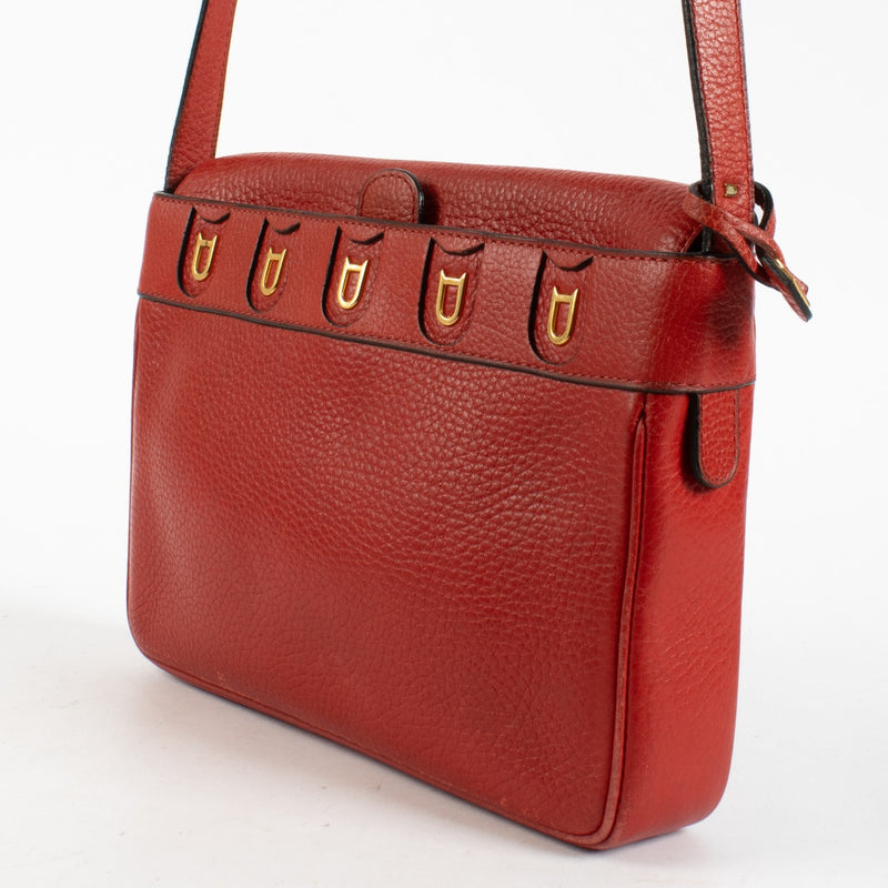 Delvaux red leather Fuiraire crossbody bag with gold-tone hardware at Labellov.com