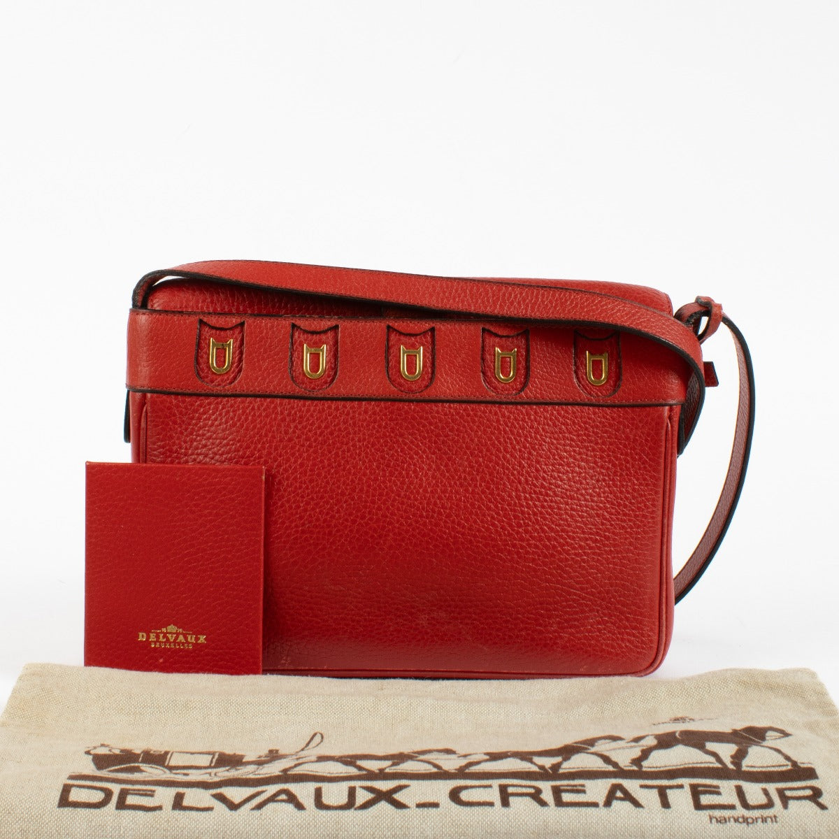 Delvaux red leather Fuiraire crossbody bag with gold-tone hardware at Labellov.com