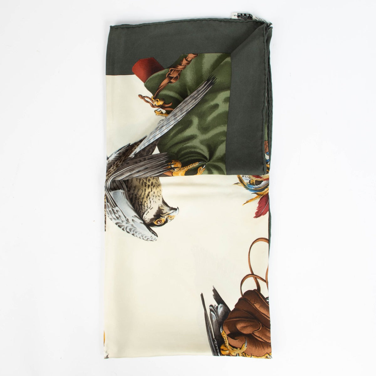 Authentic pre-loved Hermès Green Chasse a Vol 90 Scarf on Labellov.com