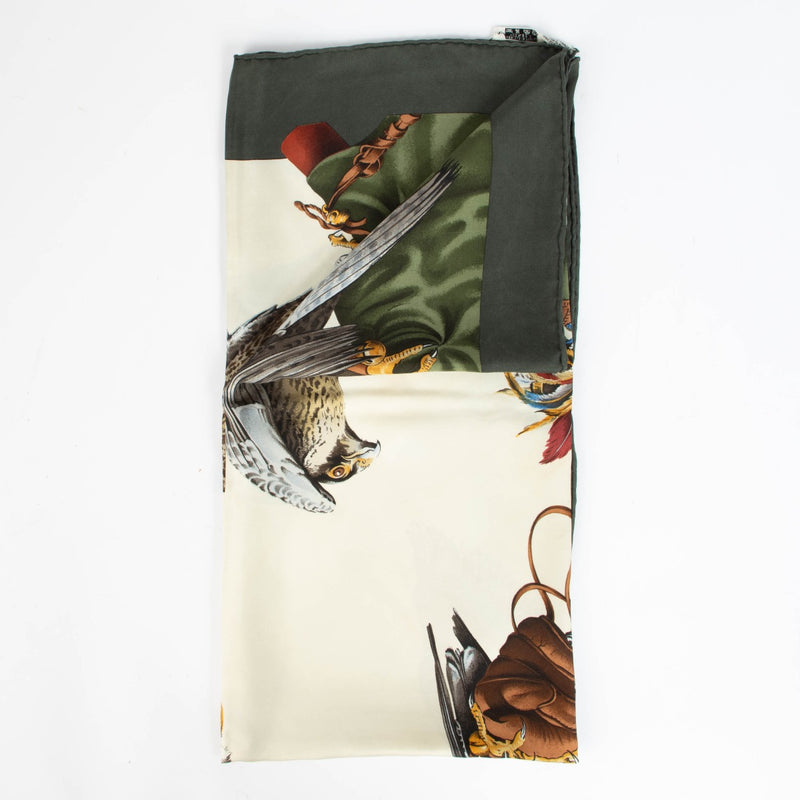 Authentic pre-loved Hermès Green Chasse a Vol 90 Scarf on Labellov.com