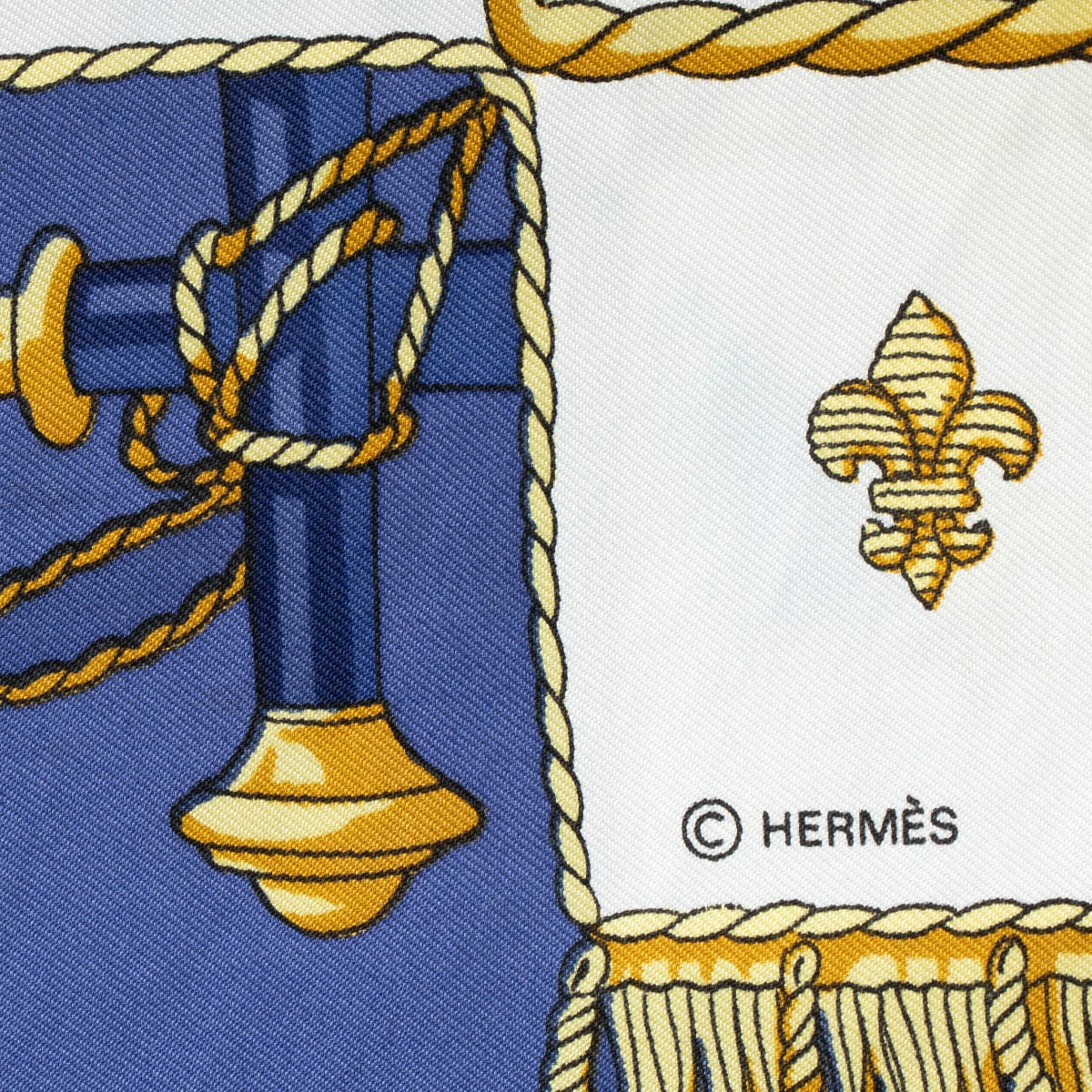 Authentic pre-loved Hermès Blue La Reale Vue du Carrosse de la Galere 90 Silk Scarf on Labellov.com