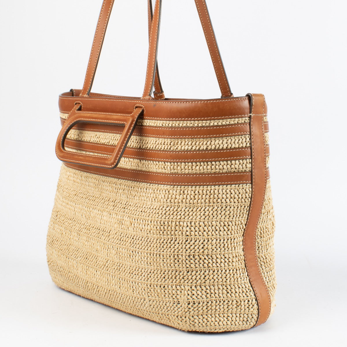 Delvaux Beige Raffia Shopper with leather trim at Labellov.com