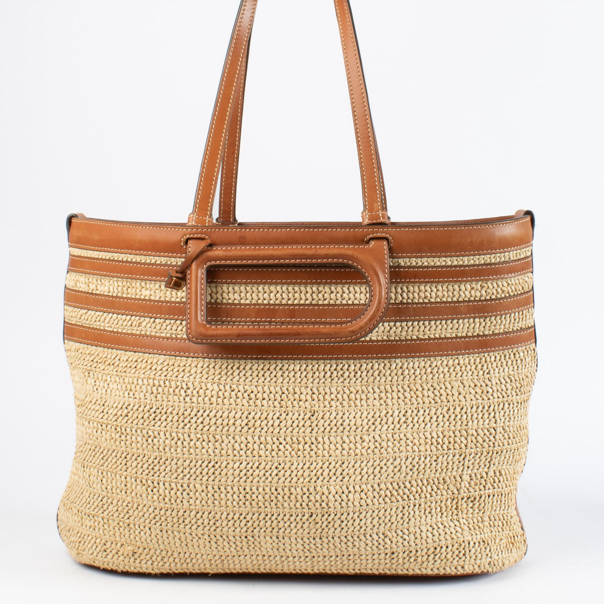 Delvaux Beige Raffia Shopper with leather trim at Labellov.com