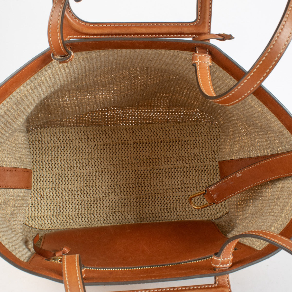 Delvaux Beige Raffia Shopper with leather trim at Labellov.com