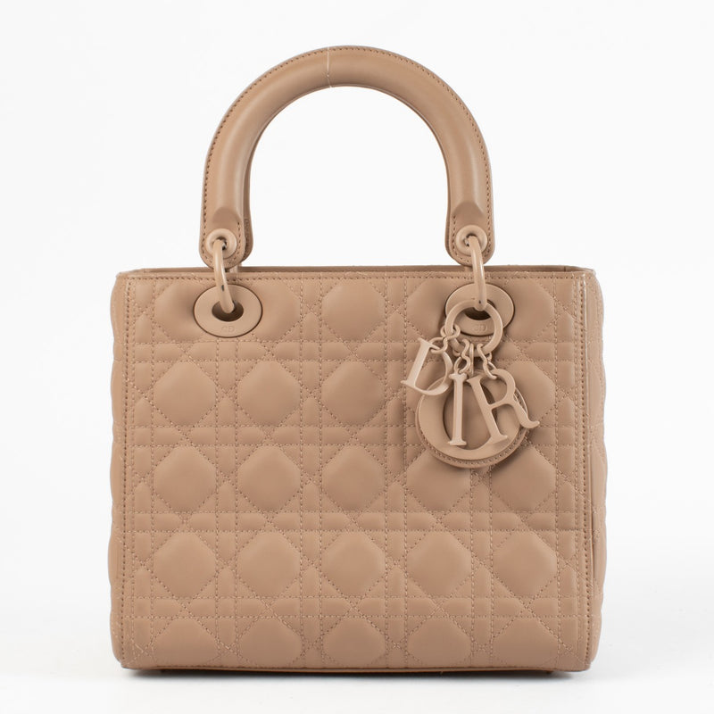 Christian Dior pink matte calfskin Lady Dior Medium with tonal hardware at Labellov.com