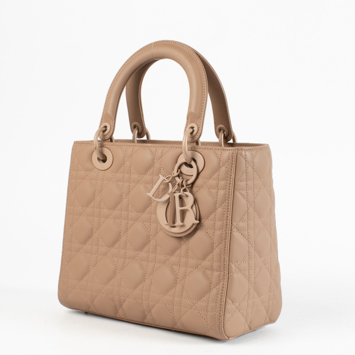 Christian Dior pink matte calfskin Lady Dior Medium with tonal hardware at Labellov.com