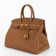 authentic preloved Hermès Birkin 35 Verso Gold/Geranium Togo GHW on Labellov.com