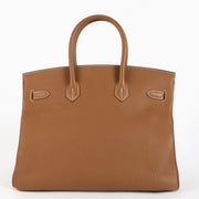 authentic preloved Hermès Birkin 35 Verso Gold/Geranium Togo GHW on Labellov.com
