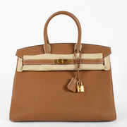 authentic preloved Hermès Birkin 35 Verso Gold/Geranium Togo GHW on Labellov.com