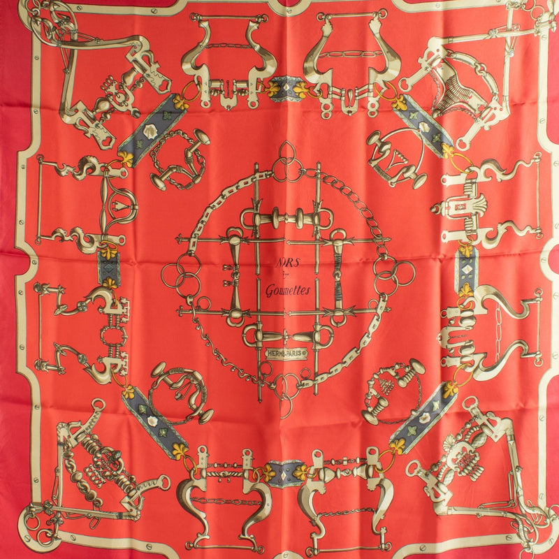 Authentic Second Hand Hermès Mors & Gourmettes Red 90 Scarf on Labellov.com
