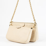 Louis Vuitton White Monogram Duo Pochette in cream leather with chain strap at Labellov.com