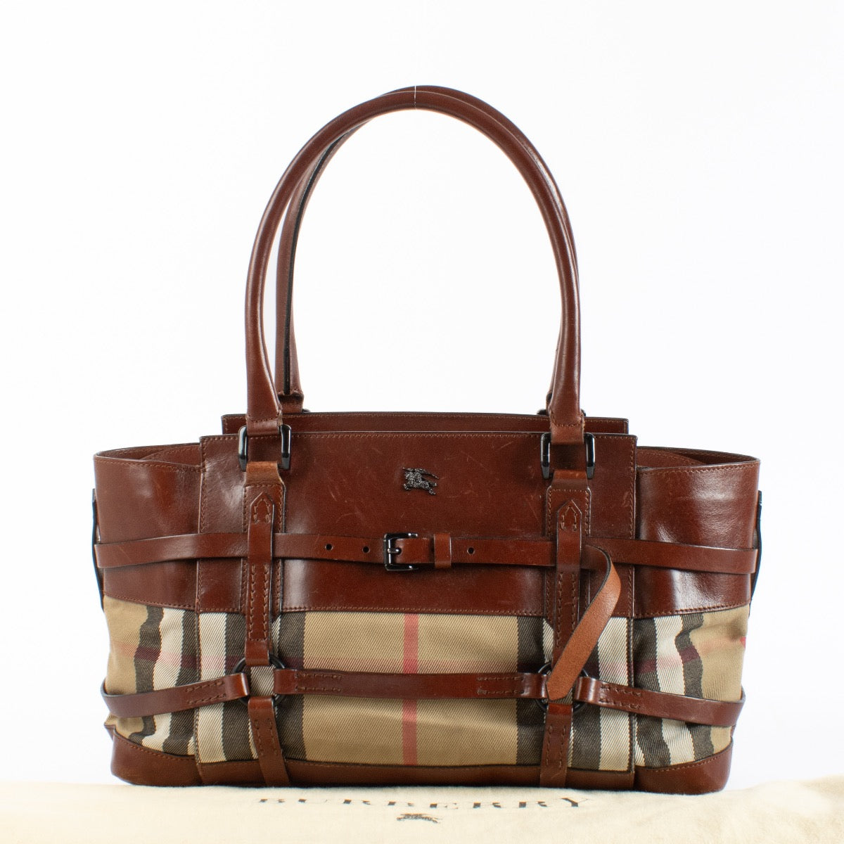 Authentic Preloved Burberry Brown Leather/House Check Bridle Bag on Labellov.com