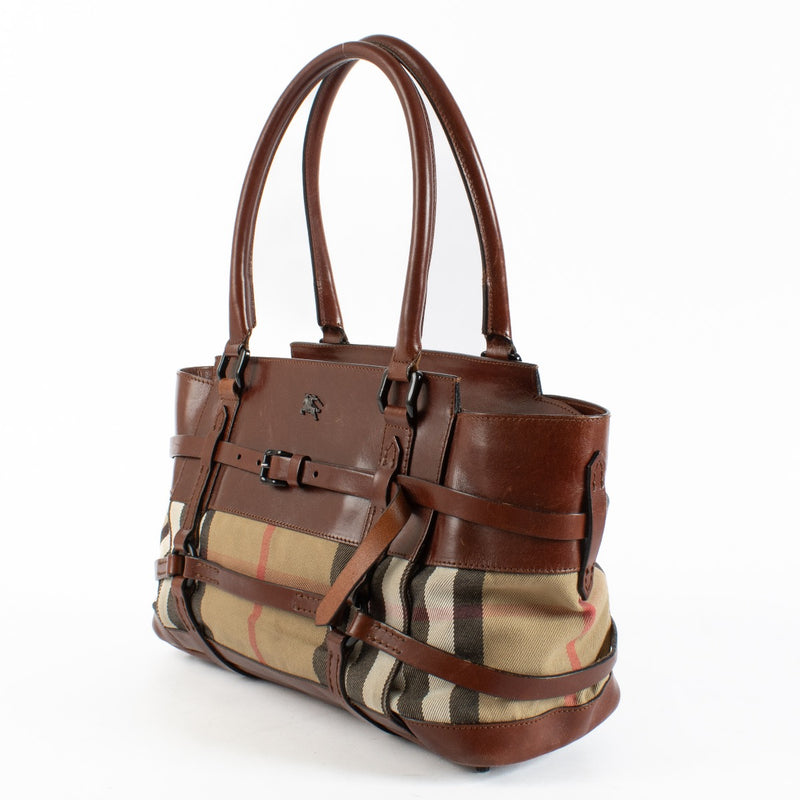 Authentic Preloved Burberry Brown Leather/House Check Bridle Bag on Labellov.com