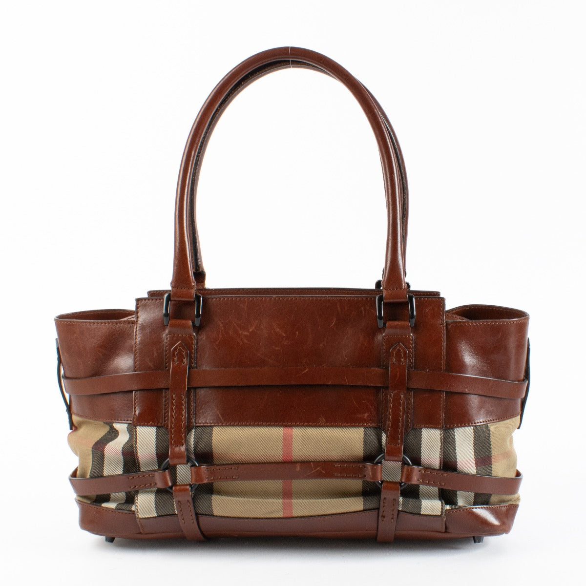 Authentic Preloved Burberry Brown Leather/House Check Bridle Bag on Labellov.com