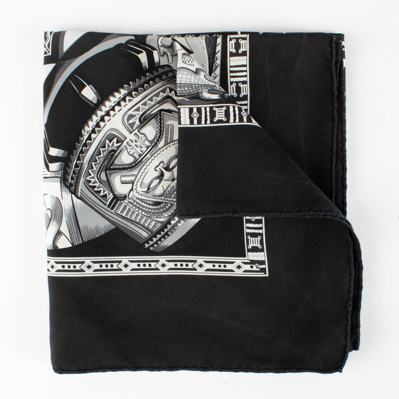 Authentic Second Hand Hermès Au Son Du Tam Tam Black Silk Scarf on Labellov.com