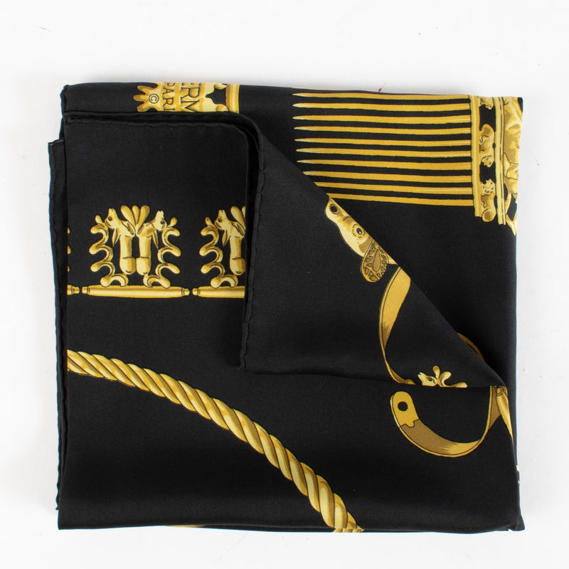 Authentic Second Hand Hermès Black Les Cavaliers D’Or Scarf on Labellov.com