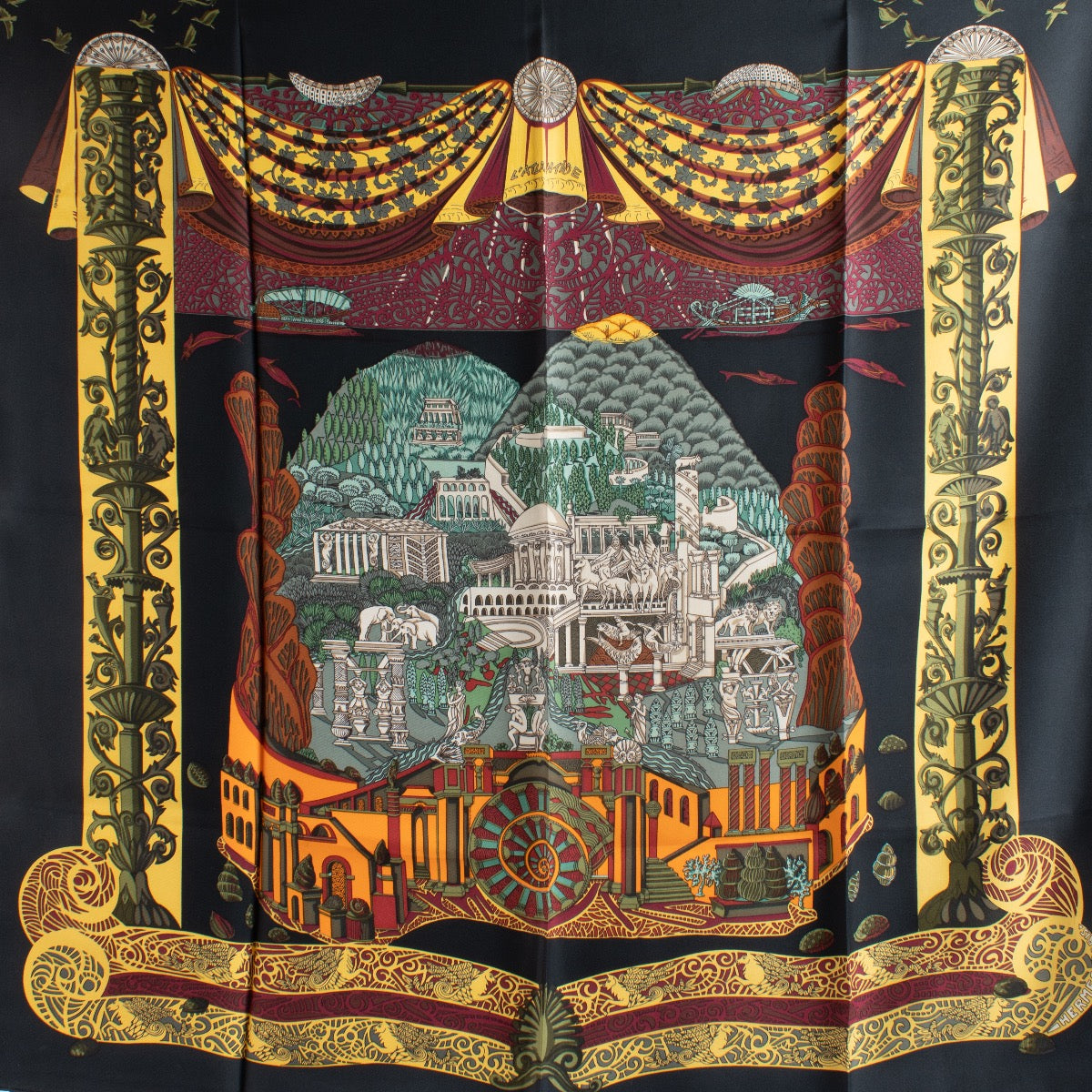 Authentic Second Hand Hermès L’Atlantide Black Silk Scarf on Labellov.com