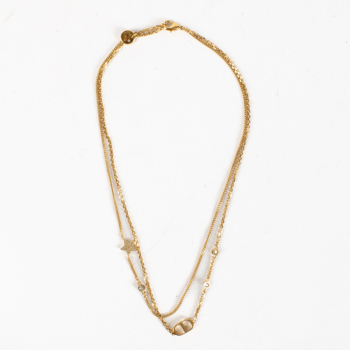 Christian Dior Small CD Double Chain Necklace in gold at Labellov.com.