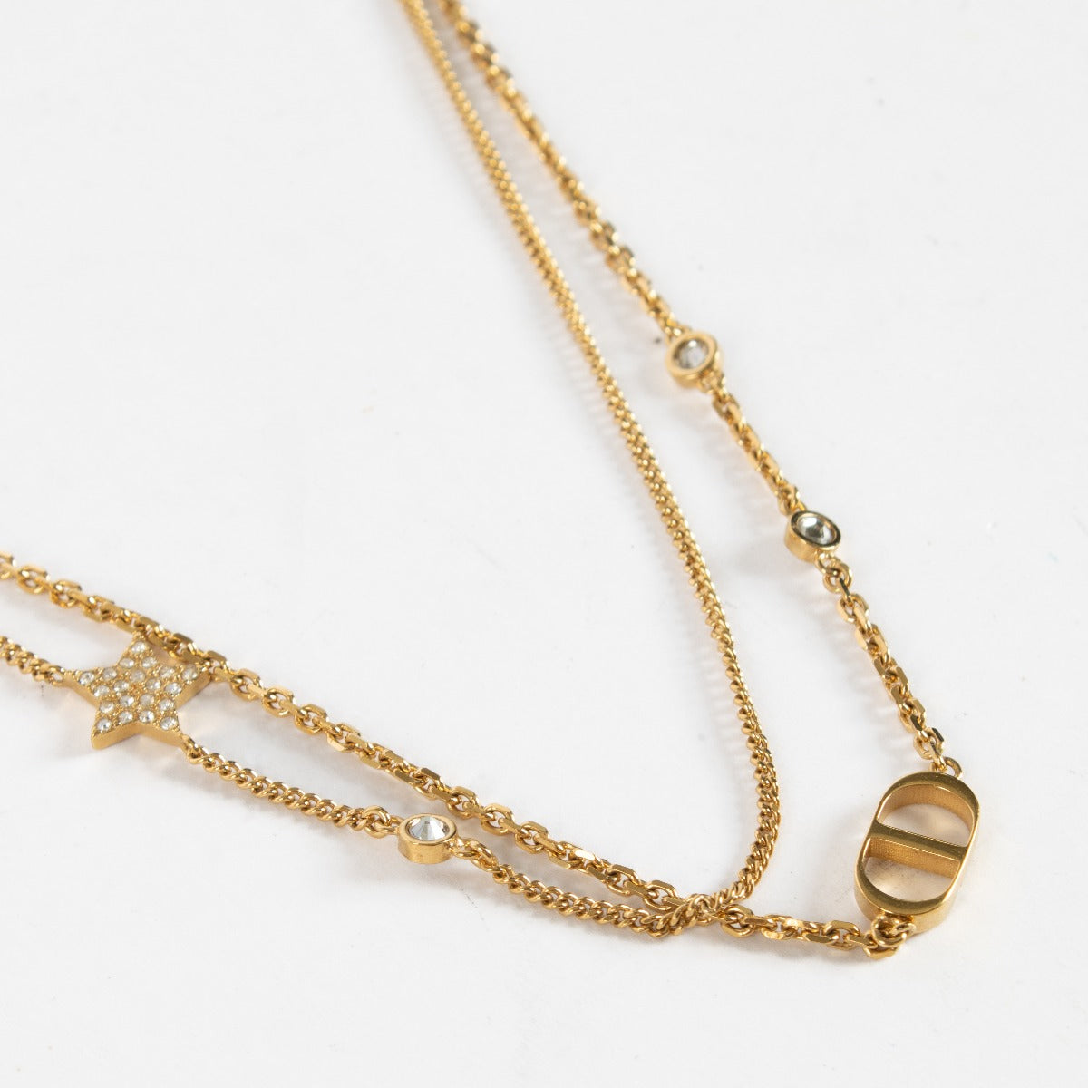 Christian Dior Small CD Double Chain Necklace in gold at Labellov.com.