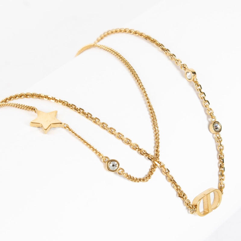 Christian Dior Small CD Double Chain Necklace in gold at Labellov.com.